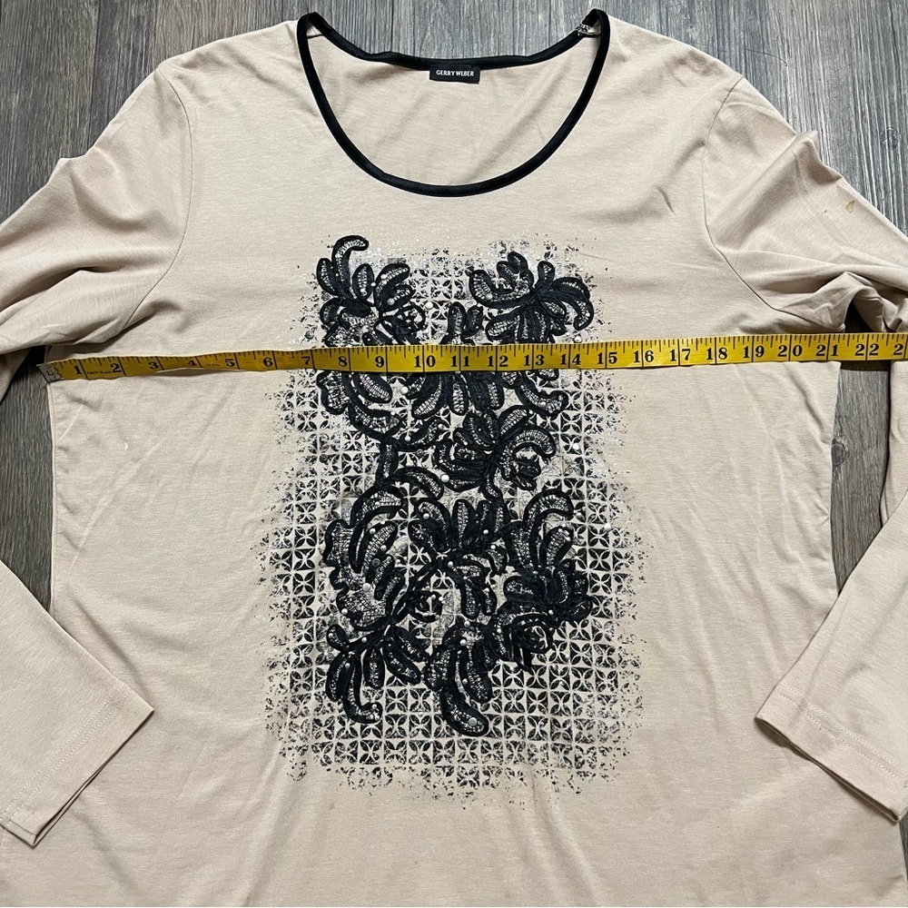 Gerry Weber Vintage Long Sleeves Round Neck Embroidered Front Top Shirt Tan L - Picture 12 of 12